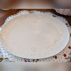 Threshold Oval Platter Sculpted Stoneware Wildflowers Serving Dish Embossed
